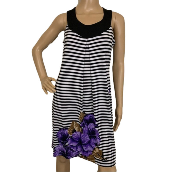 𝅺en Focus Striped Floral Midi Dress Size 4 - Picture 1 of 6